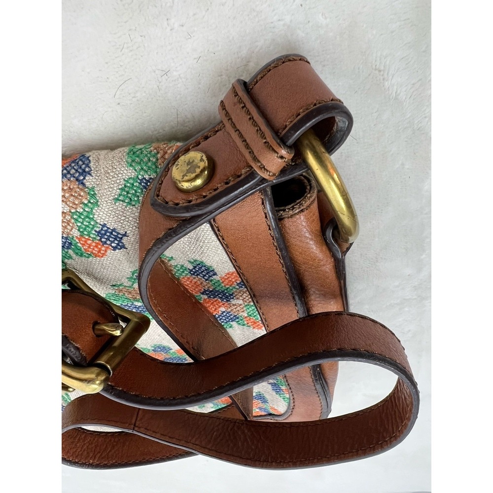 Vintage Fossil Brown Leather Canvas Single Stitch Saddle Bag Shoulder Bag EUC - Picture 7 of 16